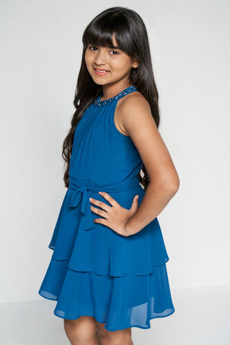 Teal Tiered Flared Dress, Teal, image 3